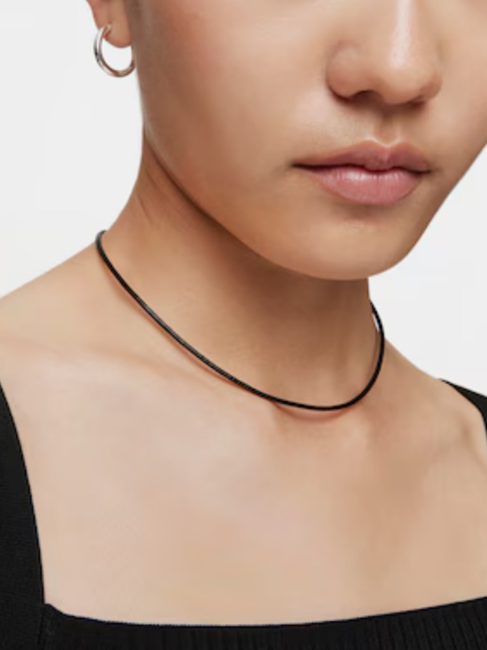 Tous Black Leather Choker with Silver Accents